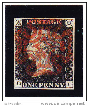 SG #1 - One Penny Black Vollrändig - Zentrierter Malteserkreuz Stempel - Platte 6 - Oblitérés