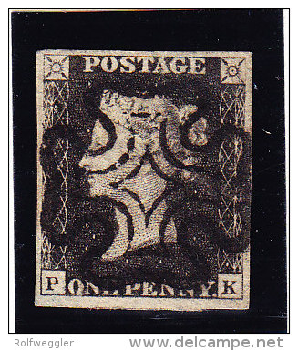 SG #1 - One Penny Black Vollrändig - Zentrierter Malteserkreuz Stempel - Platte 9 - Oblitérés