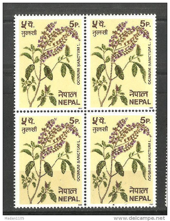 NEPAL, 1980, Herbs, 1 V, Himalayan Plants, Medicine, Health,  Block Of 4, MNH, (**) - Nepal