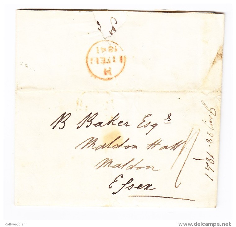 Vorphila Brief 1841 Ab H.M.S. Ganges In Malta Nach Maldon Essex GB - ...-1840 Voorlopers