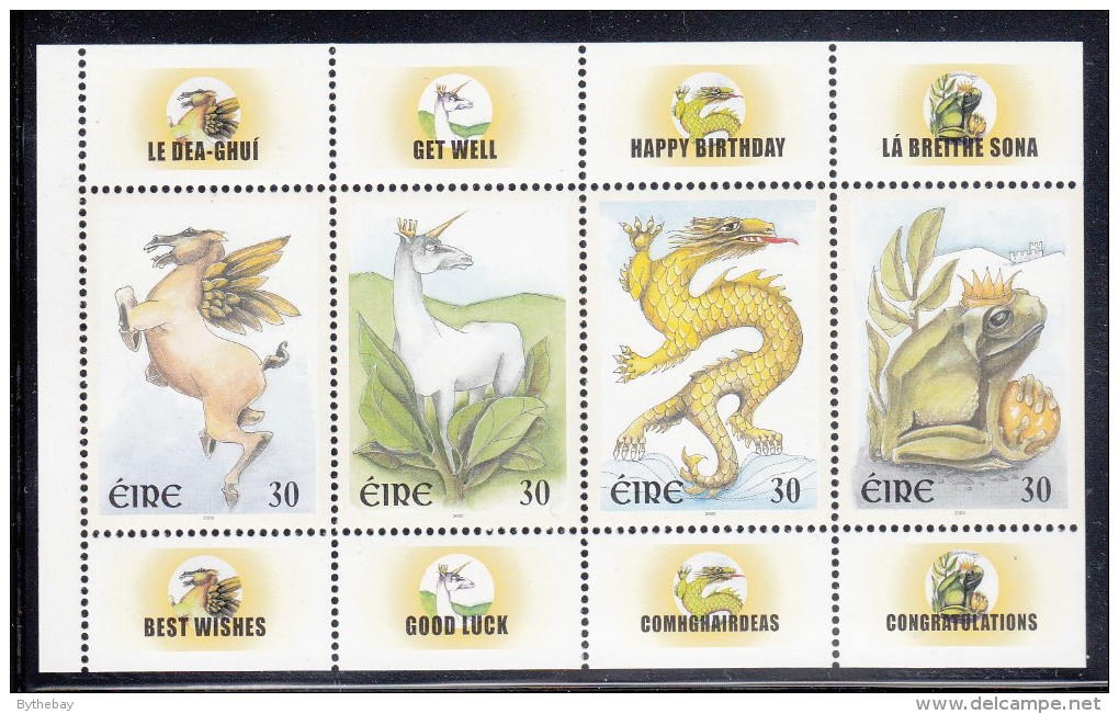 Ireland MNH Scott #1226a Souvenir Sheet - Mythical Creatures: Frog Prince, Pegasus, Unicorn, Dragon - 3 Gaelic 5 Eng Tab - Ongebruikt