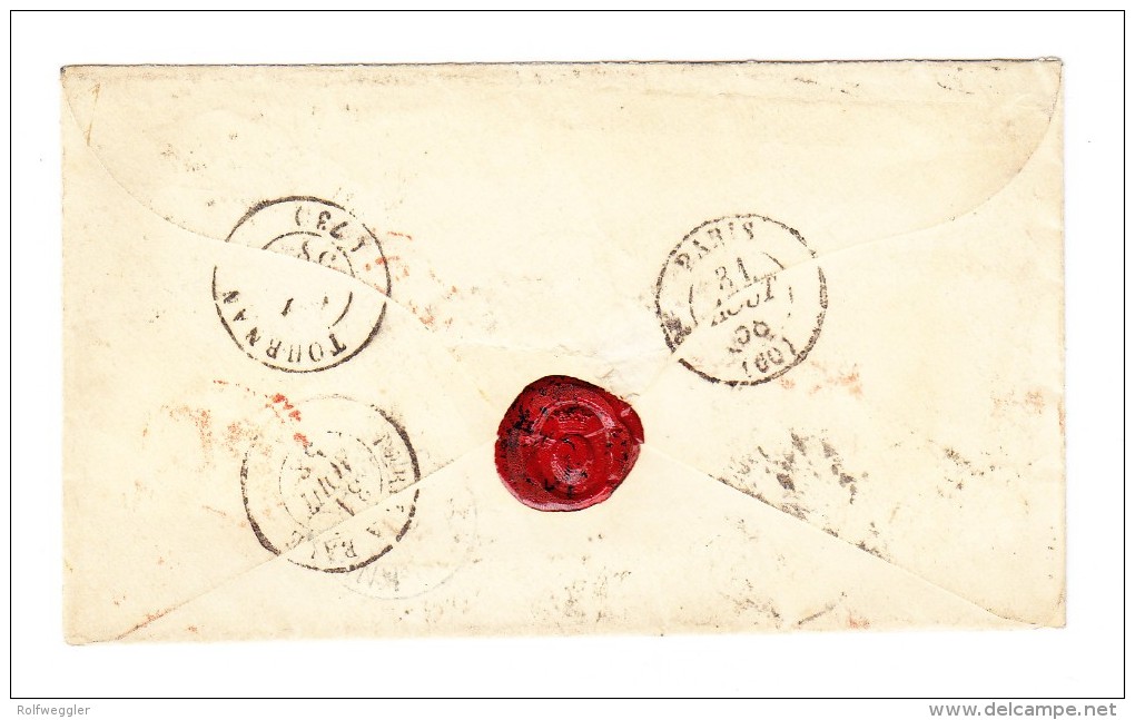 1 Penny Rot + 6 Pence Marken Auf Kleinem Umschlag 1858 Nach Tournans Bei Paris F - Lettres & Documents