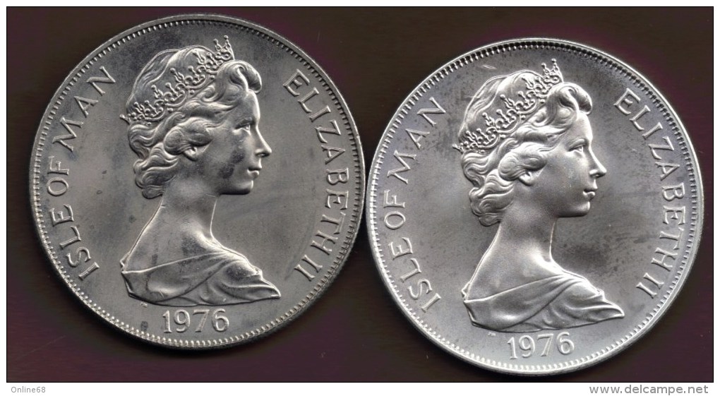 ISLE OF MAN LOT 2x 1 CROWN 1976 American Independence NICKEL + SILVER KM# 37+37a - Isle Of Man