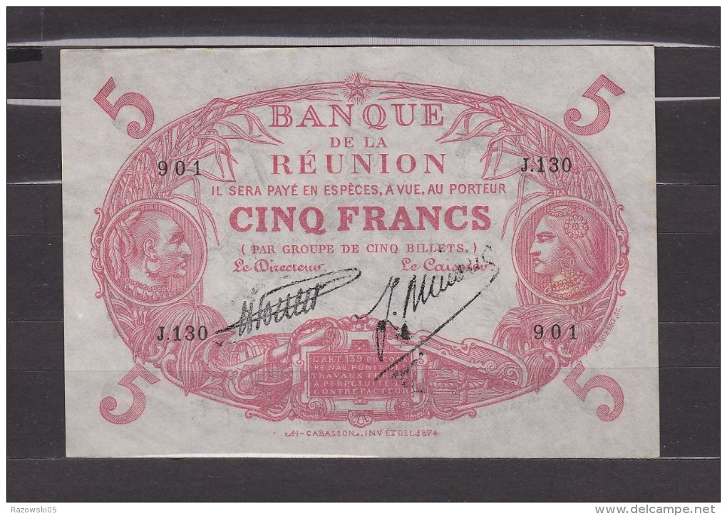 FRANCE. BILLET. MONNAIE. 5 FRANCS. CABASSON. ILE DE LA REUNION. COLONIE FRANCAISE. - Reunion