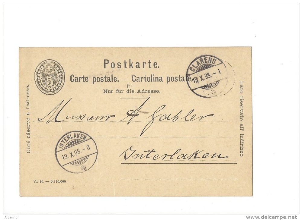 9375 - Carte Postale  Chocolat Suchard Neuchâtel Frabrique N° 4 Clarens 19.10.1895 - Ganzsachen