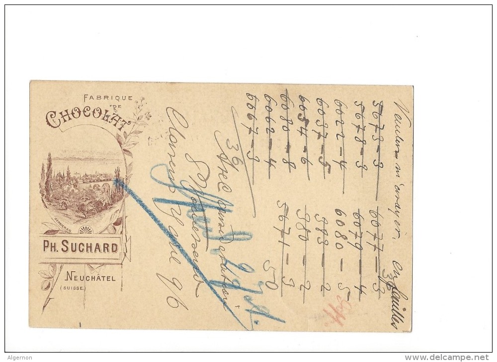 9379 - Carte Postale  Fabrique De Chocolat Suchard Neuchâtel  Clarens 25.04.1896 - Ganzsachen