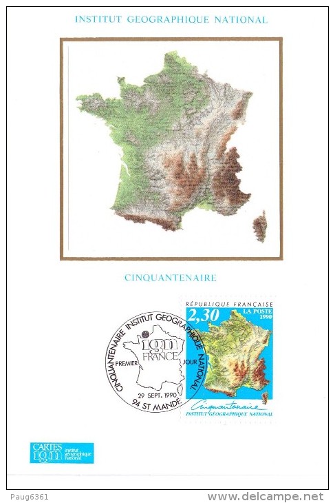 FRANCE 1990 FDC+CARTE MAXIMUM IGN YVERT N°2662 - 1990-1999