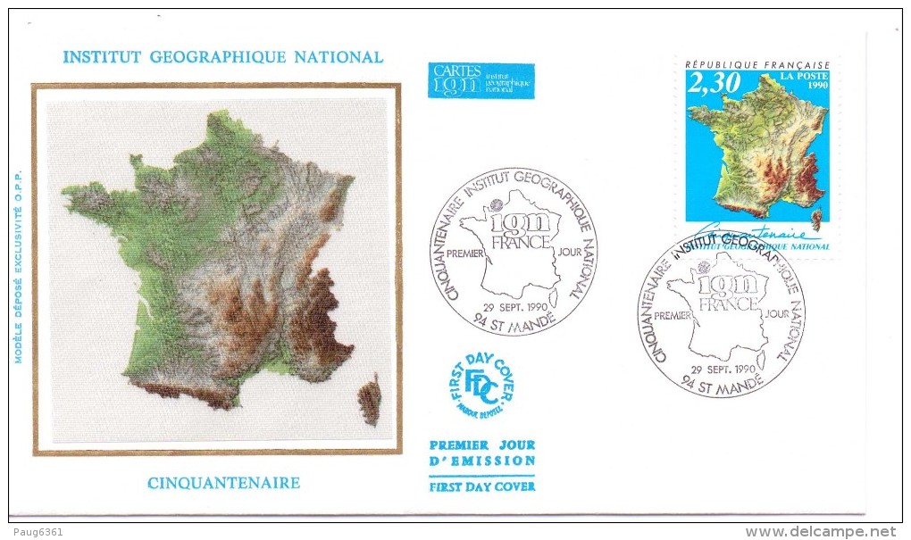 FRANCE 1990 FDC+CARTE MAXIMUM IGN YVERT N°2662 - 1990-1999