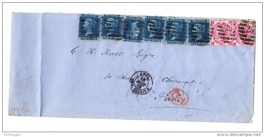 Brief Von London Nach Paris 18.11.1866 Mit 6 X 2 Pence Und 2 X 3Pence Frankiert - Storia Postale