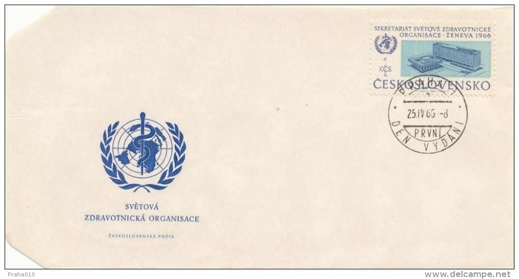 Czechoslovakia / First Day Cover (1966/05) Praha 1 (a): Opening WHO Building Geneva, Architect Jean Tschumi (1904-1962) - OMS