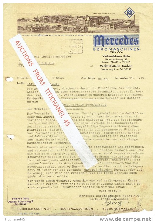 Brief AACHEN 1940 - MERCEDES - Frabikanlagen De MERCEDES Büromaschinenwerke - Sonstige & Ohne Zuordnung