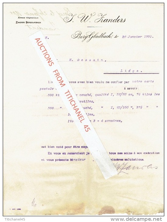 Brief 1901 - BERG-GLADBACH - J.W. ZANDERS - Autres & Non Classés