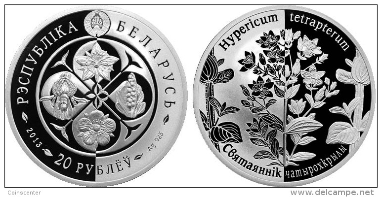 Belarus 20 Roubles 2013 "Square-stemmed St. John’s-wort" Silver PROOF - Belarus