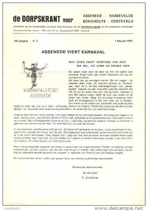 De Dorpskrant Voor Assenede Boekhoute Bassevelde - Activiteiten Agenda 1 Februari 1982 - Ohne Zuordnung