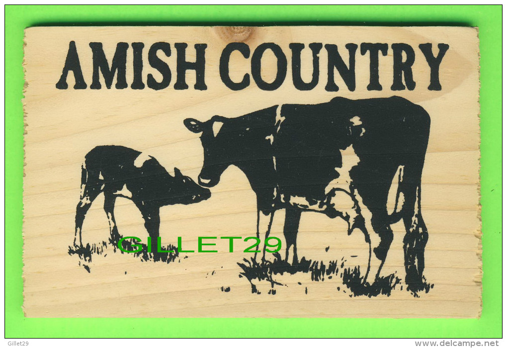 CARTES POSTALES EN BOIS - AMISH COUNTRY - E & E WOODCRAFTS, USA - VACHE ET SON VEAU - - Autres & Non Classés