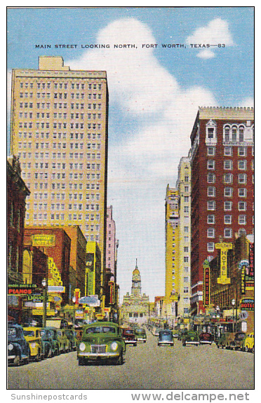 Texas Fort Worth Main Street Looking North 1950 - Fort Worth