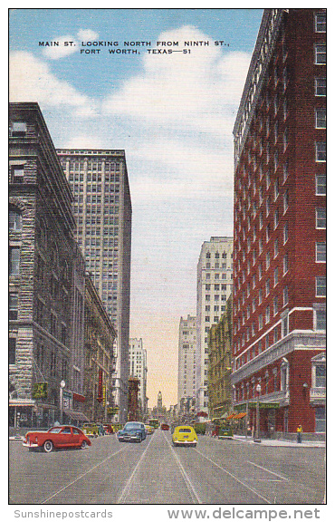 Texas Fort Worth Main Street Looking North From Ninth 1954 - Fort Worth