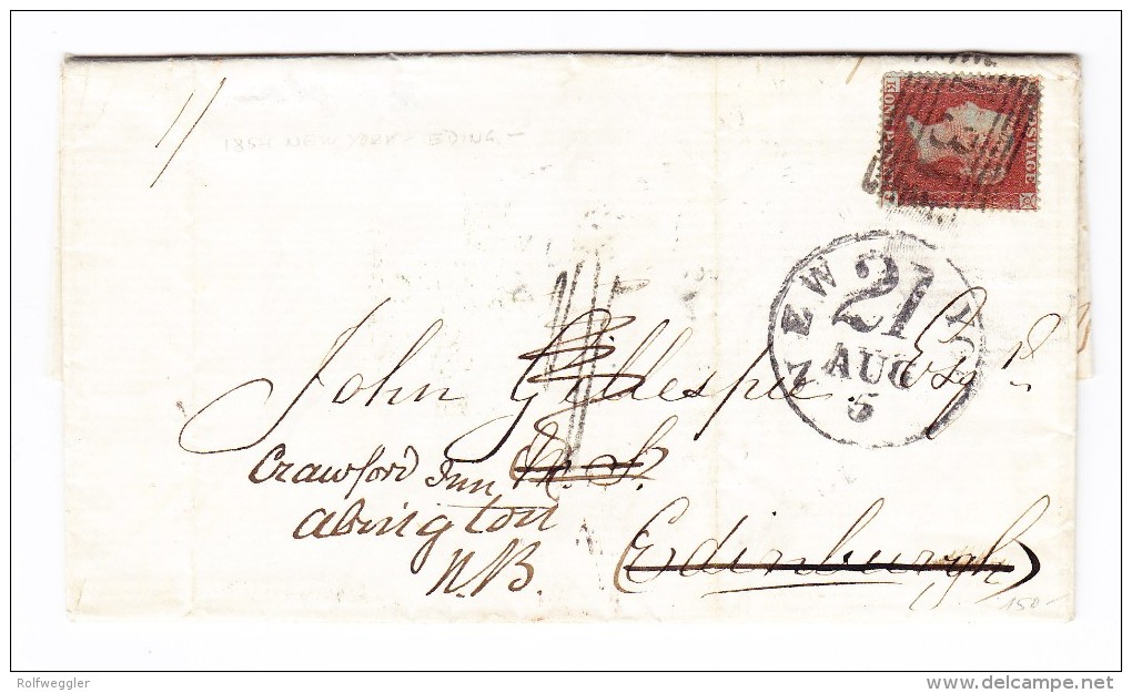 Brief 1854 Ab New-York Nach Edimburgh Danach Frankiert 1Penny Rot E.F. Rücksendung - Brieven En Documenten