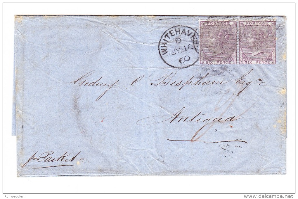 Faltbrief 1860 (16.7) Whitehaven London Nach Antigua Mit Ankunfts Stempel - Lettres & Documents