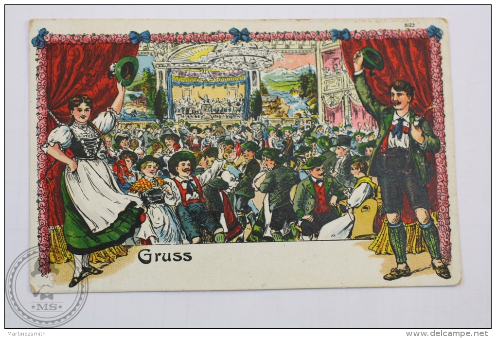 1900´s Illustrated Postcard Germany - Gruss - Dancing People - Unposted - Gruss Aus.../ Gruesse Aus...