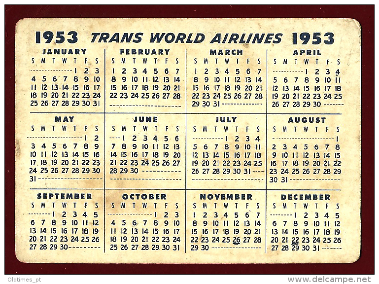 USA - FLY TWA - TRANS WORLD AIRLINES - 1953 OLD CALENDAR - Petit Format : 1941-60