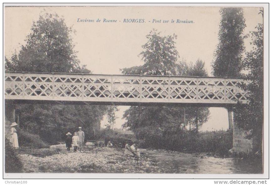 RIORGES : PONT SUR LE RENAISON - DES LAVANDIERES - ECRITE EN 1916 - 2 SCANS - - Riorges