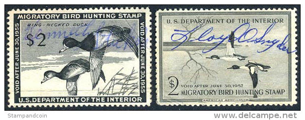 US RW21 & RW23 Used Duck Stamps From 1954 & 1956 - Duck Stamps