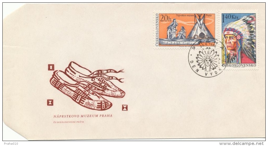 Czechoslovakia / First Day Cover (1966/11 A) Praha (1): Indians Of North America - Naprstek Museum (20h; 1,40Kcs) - Indiens D'Amérique