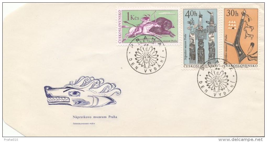 Czechoslovakia / First Day Cover (1966/11 C) Praha (1): Indians Of North America - Naprstek Museum (30h; 40h; 1Kcs) - Indiens D'Amérique