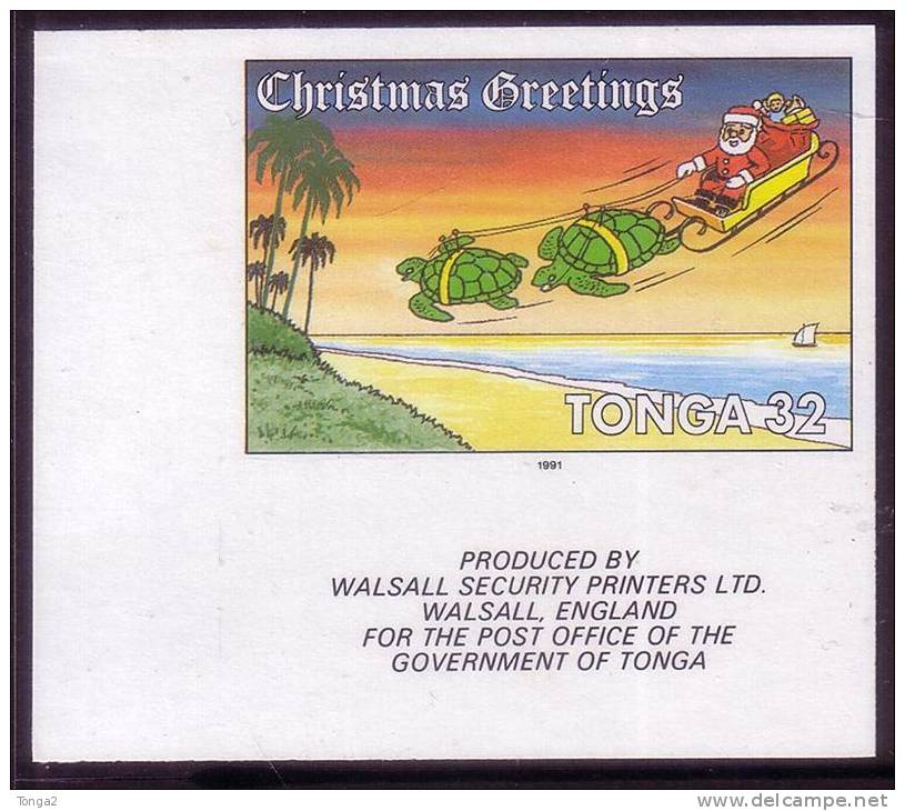 Tonga 1991 Christmas -  Imperf Plate Proof - Santa With Turtles Pulling Sleigh - Tortues