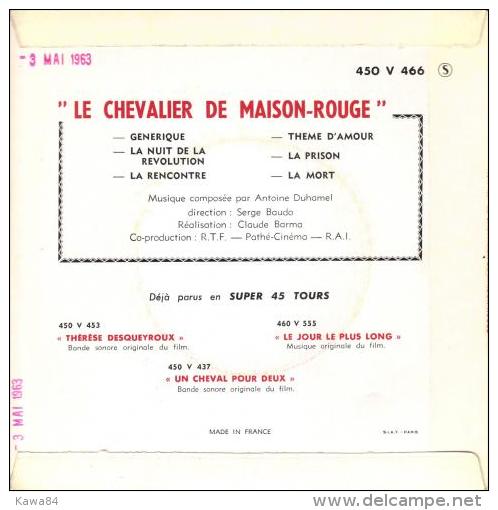 EP 45 RPM (7")  B-O-F  Antoine Duhamel  "  Le Chevalier De Maison Rouge  " - Filmmusik