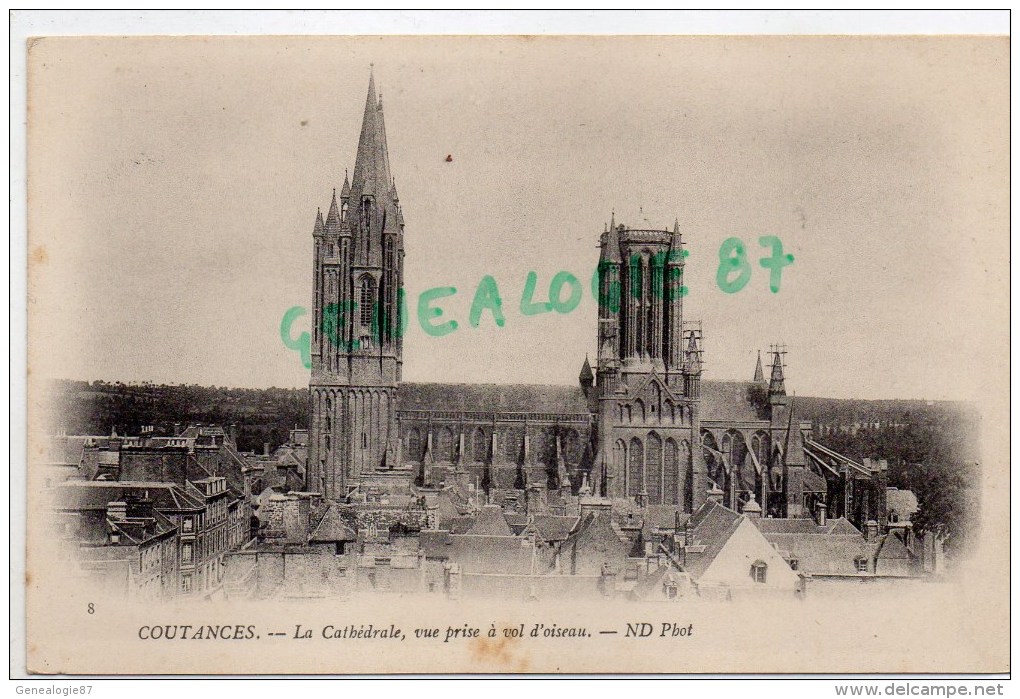 50 - COUTANCES - LA CATHEDRALE  VUE PRISE A VOL D' OISEAU - CARTE PRECURSEUR - Coutances