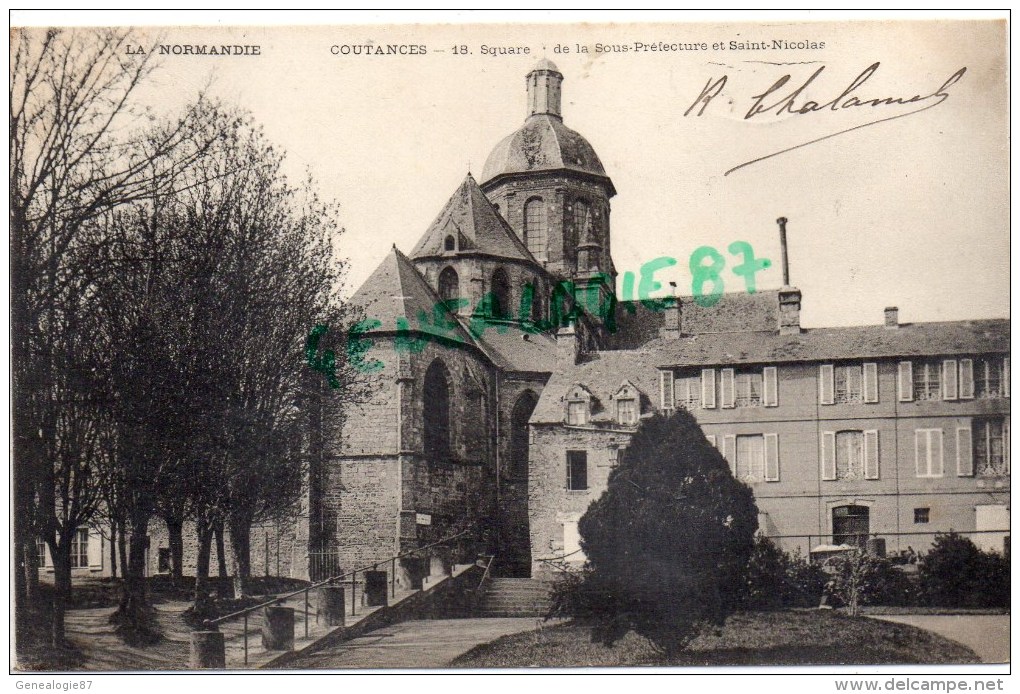 50 - COUTANCES - SQUARE DE LA SOUS PREFECTURE ET SAINT NICOLAS- CARTE PRECURSEUR - Coutances