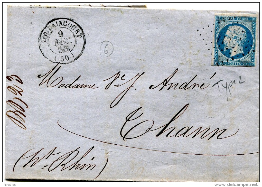 GOULAINCOURT Haute Marne CAD Type 15 Sur N° 14 EMPIRE PETIT CHIFFRE 1132 9.12.1858 (facture) - 1849-1876: Période Classique