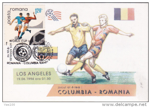 USA'94 SOCCER WORLD CUP, COLUMBIA- ROMANIA GAME, CM, MAXICARD, CARTES MAXIMUM, 1984, ROMANIA - 1994 – Stati Uniti