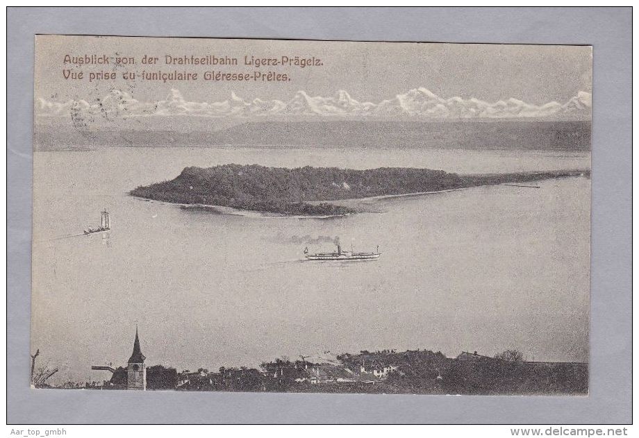 BE Ligerz-Prägelz 1917.III.27.  Ausblick Von Der Drahtseilbahn  Foto Gränicher St Petersinsel Balkenstempel - Autres & Non Classés