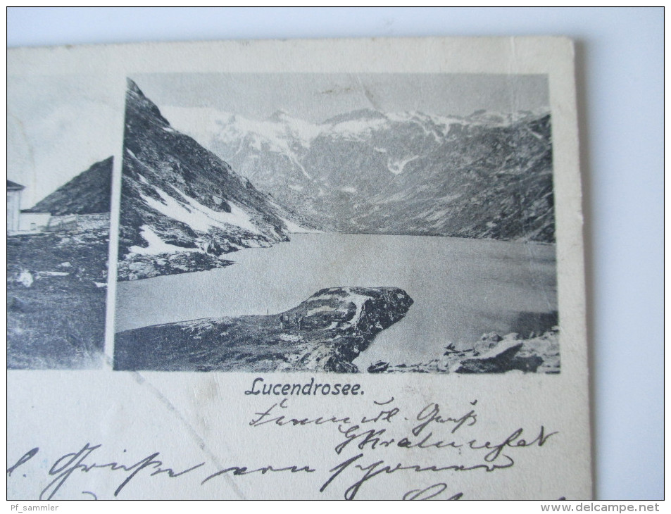 Postkarte 1905 Gotthardhospiz / Lucendrosee Mit Dreifarben Frankatur!! 5 Stempel. Gelaufen Nach Deutschland. Tolle Karte - Cartas & Documentos