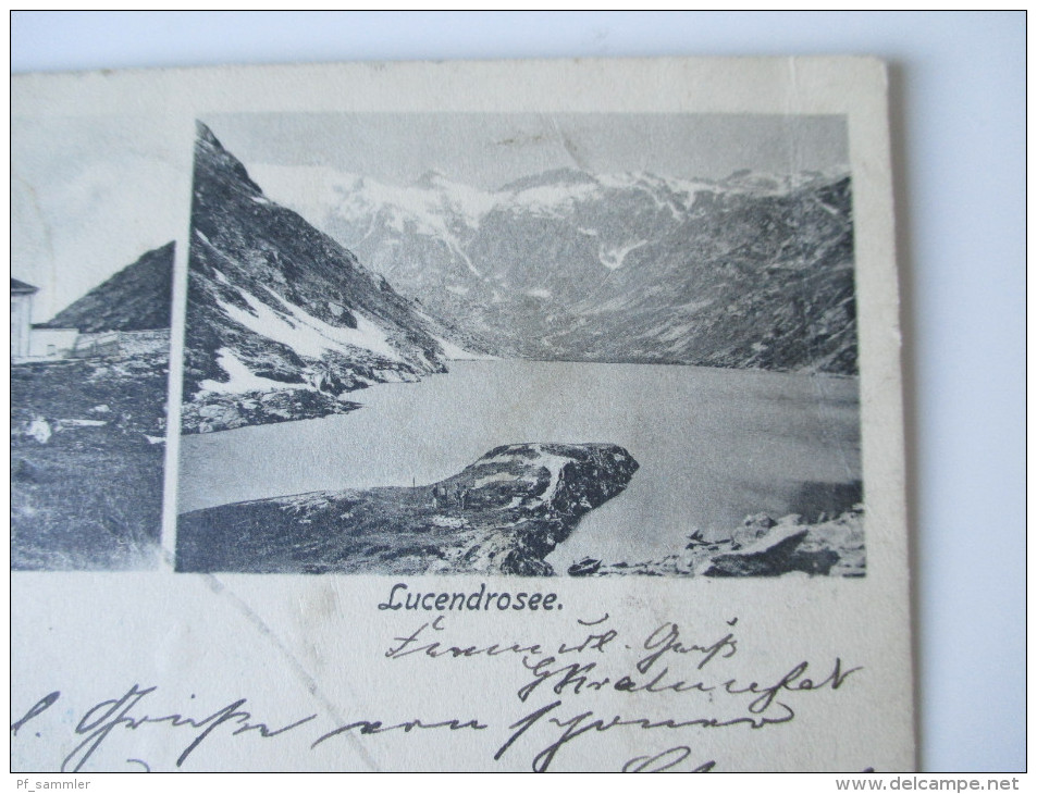 Postkarte 1905 Gotthardhospiz / Lucendrosee Mit Dreifarben Frankatur!! 5 Stempel. Gelaufen Nach Deutschland. Tolle Karte - Briefe U. Dokumente
