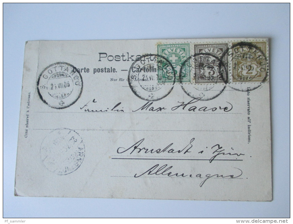 Postkarte 1905 Gotthardhospiz / Lucendrosee Mit Dreifarben Frankatur!! 5 Stempel. Gelaufen Nach Deutschland. Tolle Karte - Briefe U. Dokumente