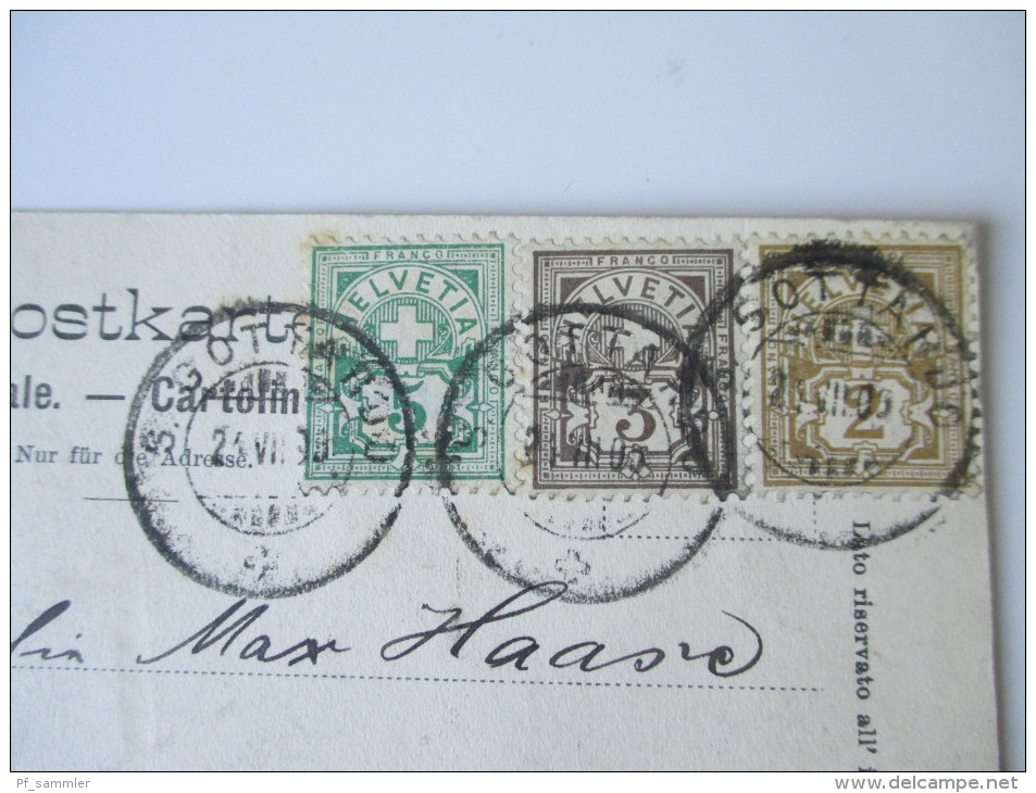 Postkarte 1905 Gotthardhospiz / Lucendrosee mit Dreifarben Frankatur!! 5 Stempel. Gelaufen nach Deutschland. Tolle Karte