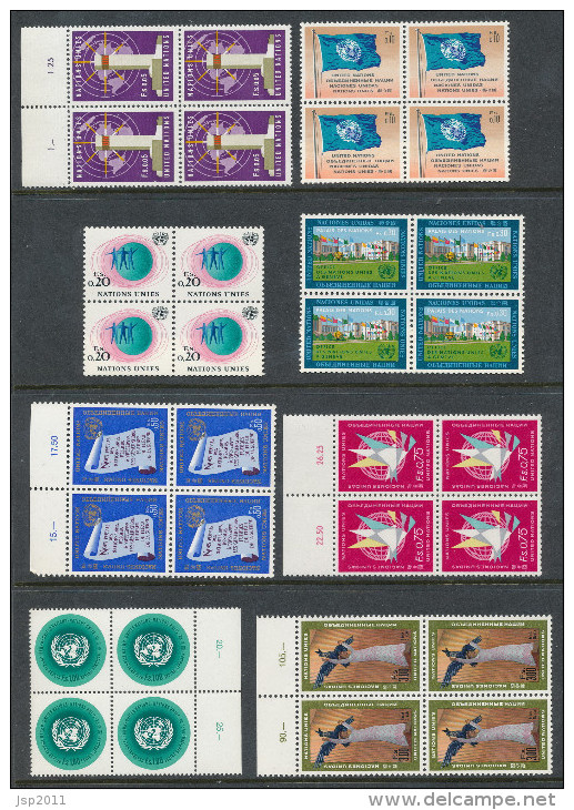 UN Geneva 1969 Michel # 1-8 In Blocks Of 4,  MNH (**) - Hojas Y Bloques
