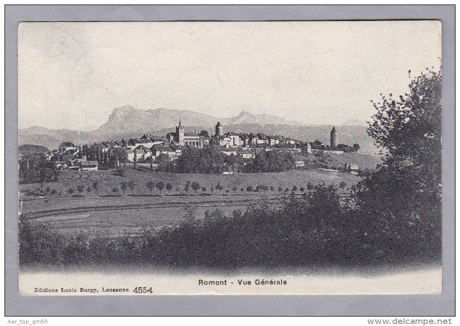 BE ROMONT 1907.iX.25. Vue Générale Foto Burgy  Ambulant Balkenstempel Romont - Romont