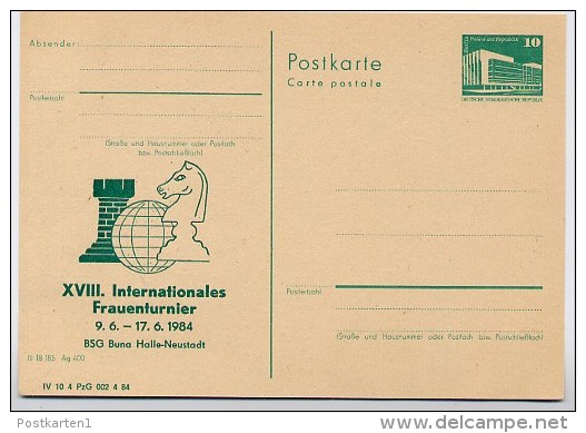 DDR P84-25-84 C80 Postkarte Zudruck SCHACH FRAUENTURNIER Halle-Neustadt 1984 - Privatpostkarten - Ungebraucht