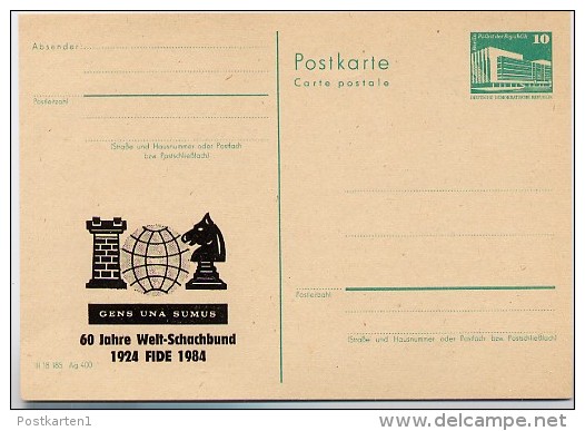 DDR P84-30-84 C81 Postkarte Zudruck 60 J. FIDE WELT-SCHACHBUND Rüdersdorf 1984 - Privatpostkarten - Ungebraucht