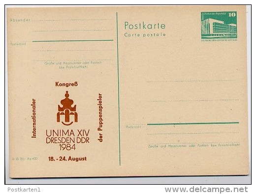 DDR P84-37-84 C88 Postkarte Zudruck PUPPENSPIELER DRESDEN 1984 - Cartes Postales Privées - Neuves