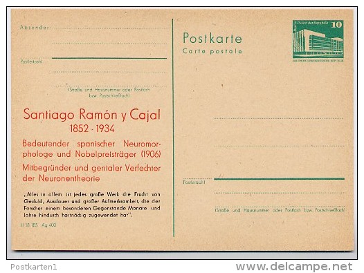 DDR P84-44a-84 C91 Postkarte Zudruck NEURONENTHEORIE RAMÓN Y CAYAL Leipzig 1984 - Postales Privados - Nuevos