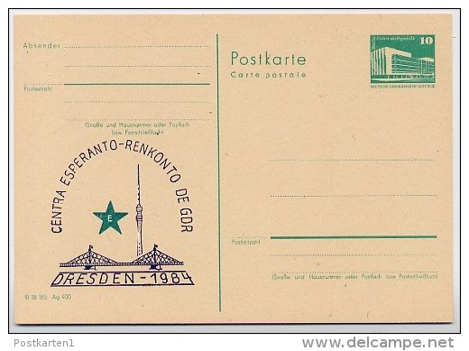 DDR P84-46-84 C93 Postkarte Zudruck ESPERANTO-ZENTRUM DRESDEN 1984 - Cartes Postales Privées - Neuves