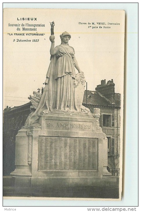 LISIEUX  - Souvenir De L'inauguration Du Monument "la France Victorieuse" Le 9 Décembre 1923.(carte Photo) - Lisieux