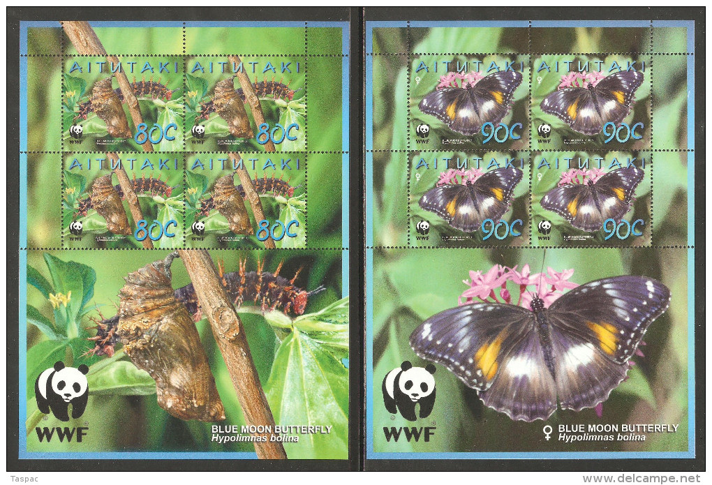 Aitutaki 2008 Mi# 778-781 Kleinbogen (4) ** MNH - Butterflies / WWF - Aitutaki