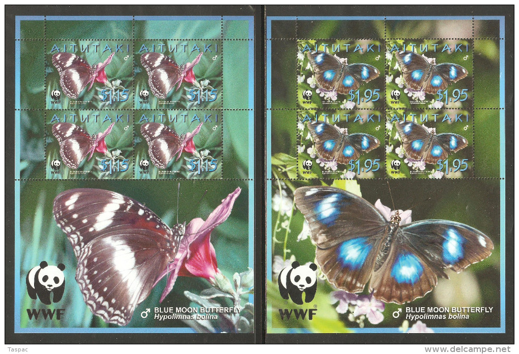 Aitutaki 2008 Mi# 778-781 Kleinbogen (4) ** MNH - Butterflies / WWF - Aitutaki